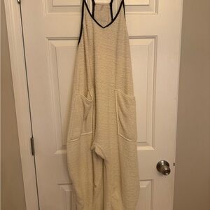 Free People Cream Sleeveless Jumpsuit with Pockets